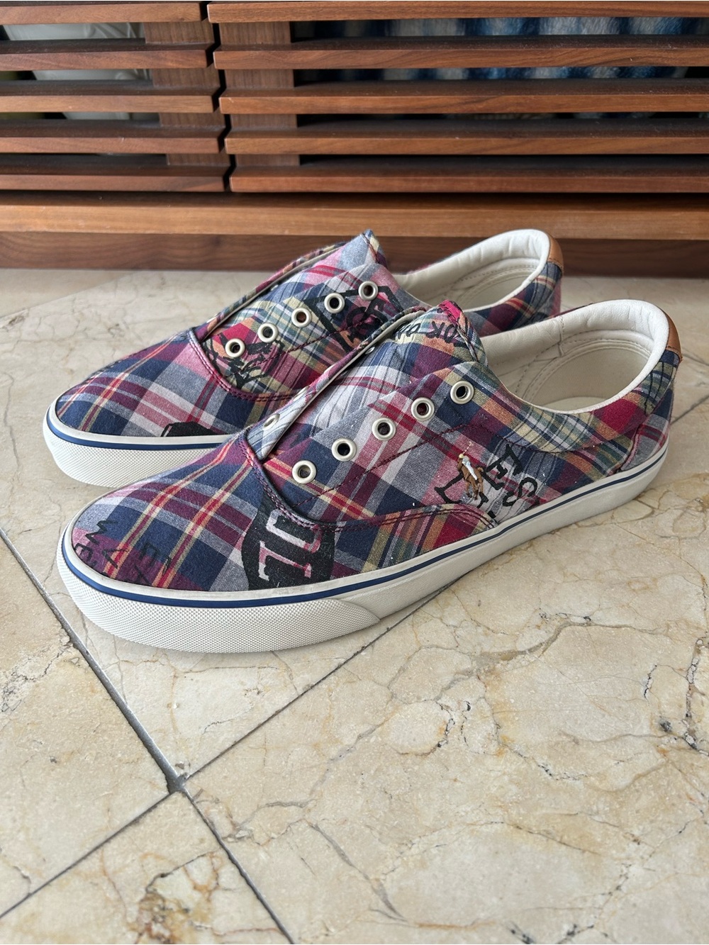 Polo Ralph Lauren Men's Keaton LCL Plaid  Slip-On Boat Sneakers
